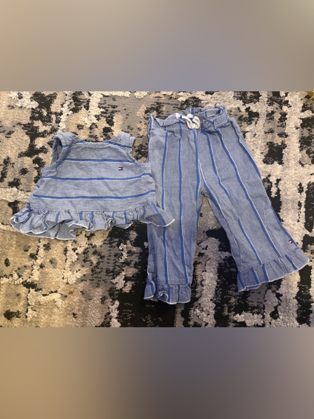 Tommy Hilfiger Blue Striped Ruffle Top & Pants Set 12 Months
